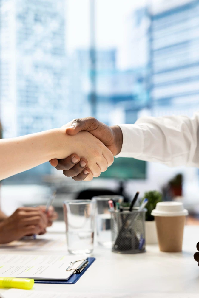 Businesspeople Meeting Doing Greeting Handshake Gesture In Office